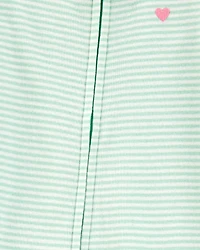 Baby Girl Striped Snug Fit Cotton Footie 1-Piece Pyjamas - Green