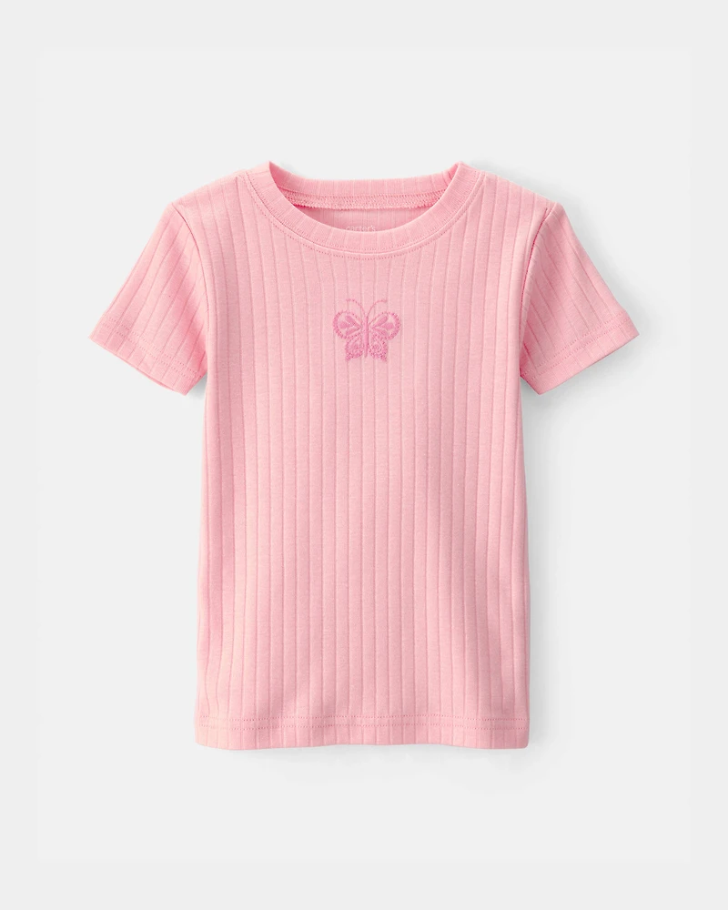 Toddler Girl Butterfly Rib Snug Fit 2-Piece Pyjama Set - Pink