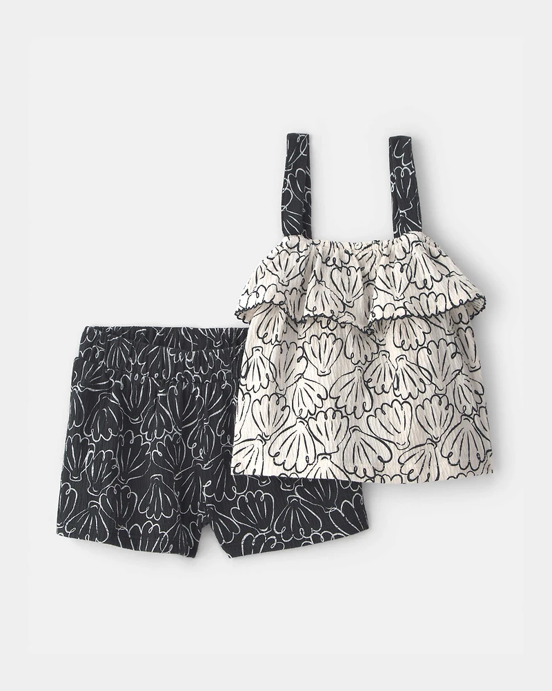Baby Girl 2-Piece Floral Ruffle Top & Short Set - Black/Cream