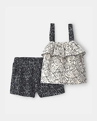 Baby Girl 2-Piece Floral Ruffle Top & Short Set - Black/Cream