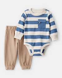 Baby Boy 2-Piece Striped Bodysuit & Pant Set