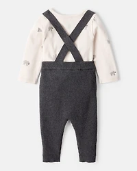 Baby Boy 2-Piece Sheep Print Cotton Long-Sleeve Overall Set - White/Grey