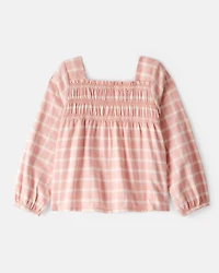 Toddler Girl Plaid Cotton Long-Sleeve Top - Pink
