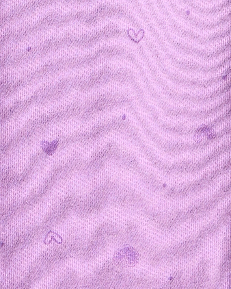 Girls Heart Print Cotton Pull-On Stretch Leggings - Purple
