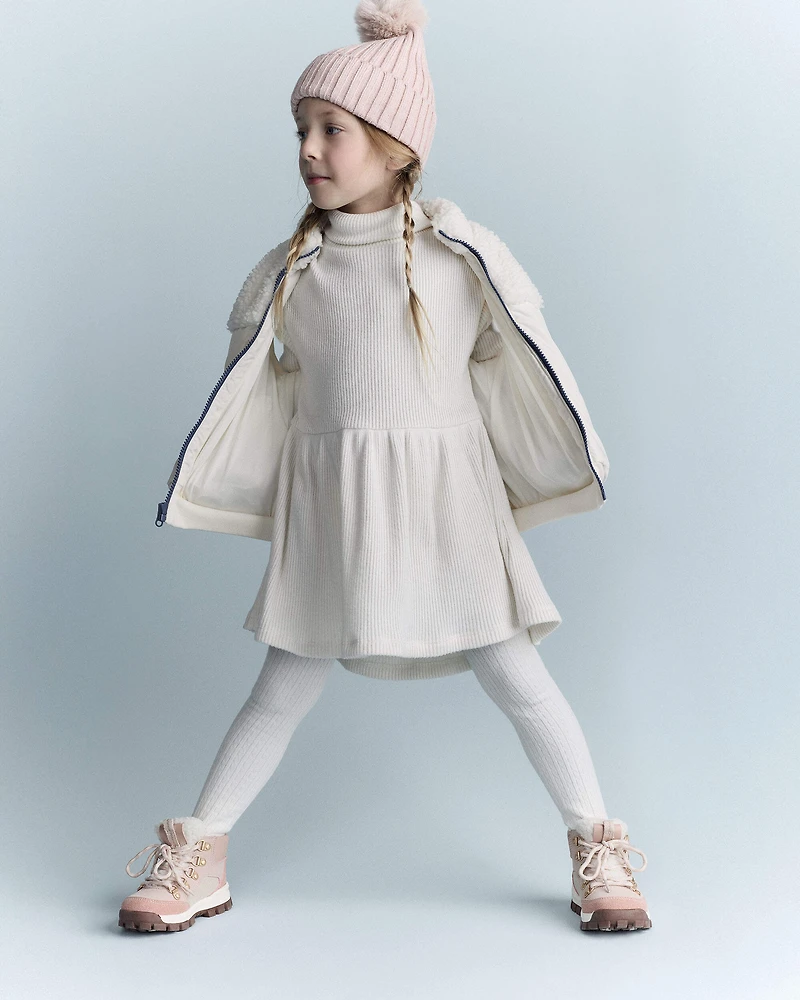 Toddler Sherpa Ski Puffer Vest - Cream