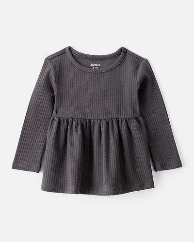 Baby Girl Long-Sleeve Peplum Top - Black