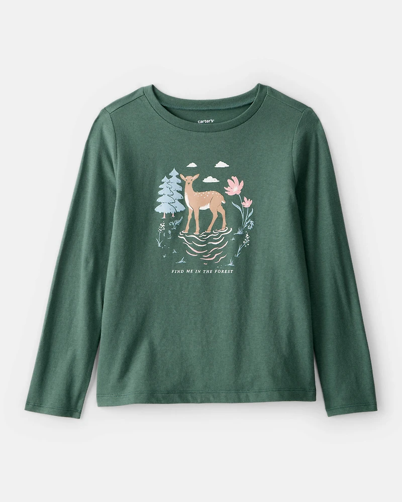 Girls Deer Long-Sleeve Graphic Tee - Green