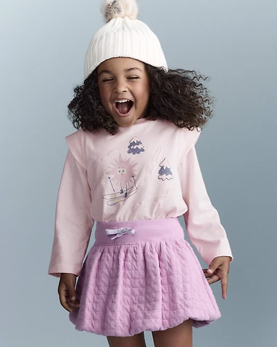 Toddler Girl Skiing Squish Long-Sleeve Top - Ivory