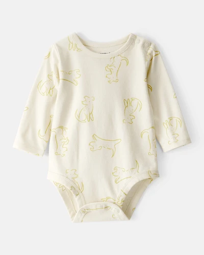 Baby Boy Dog Print Cotton Long-Sleeve Fashion Bodysuit - White