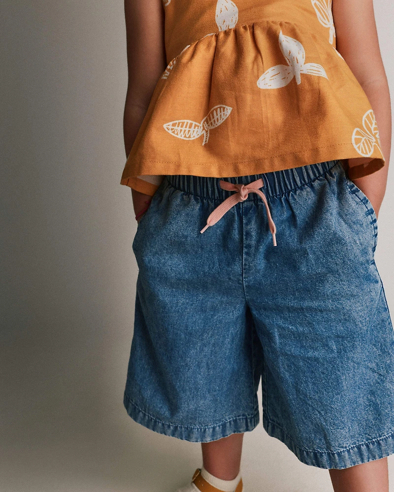Toddler Girl Wide-Leg Cropped Pant Chambray