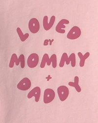 Baby Girl 'Loved By Mommy & Daddy' Long-Sleeve Graphic Bodysuit - Pink