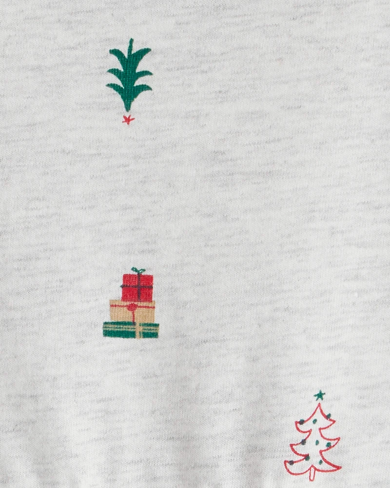 Baby Girl Christmas Tree Print Long-Sleeve Dress