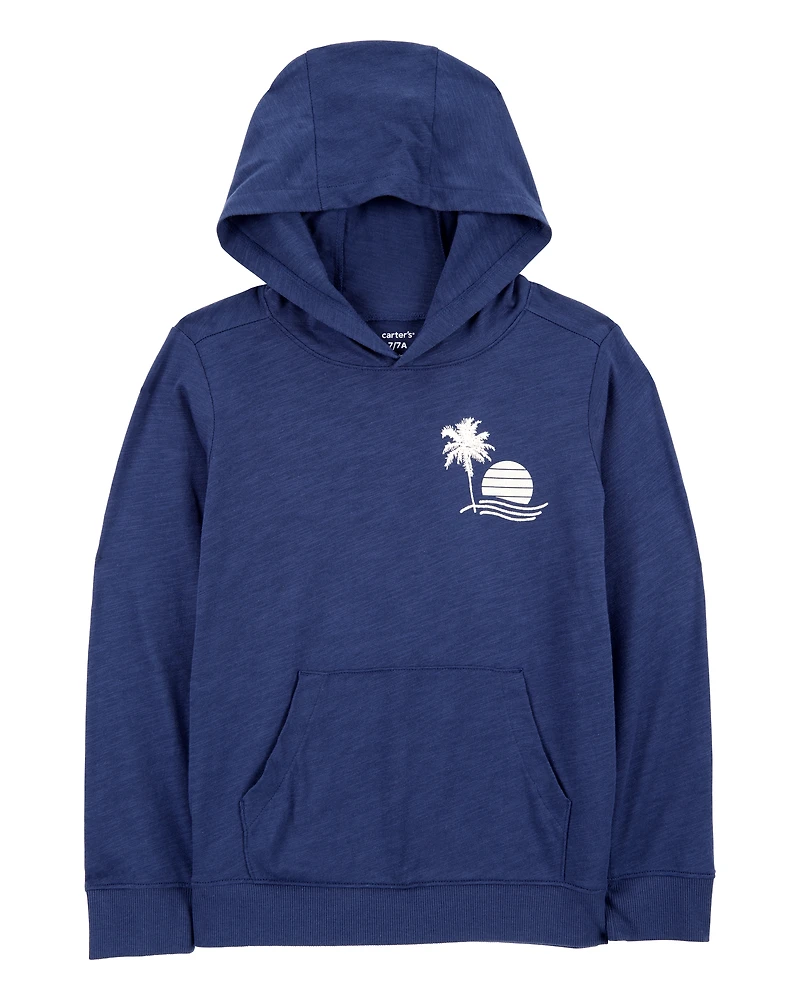 Kid Palm Tree Knit Hoodie - Navy