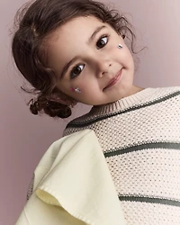 Toddler Girl Striped Balloon-Sleeve Sweater - Cream