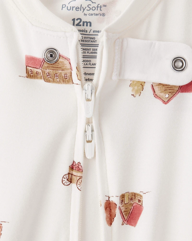 Baby Barn Print PurelySoft 2-Way Zip 1-Piece pyjamas - Ivory