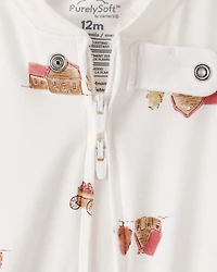 Baby Barn Print PurelySoft 2-Way Zip 1-Piece pyjamas - Ivory