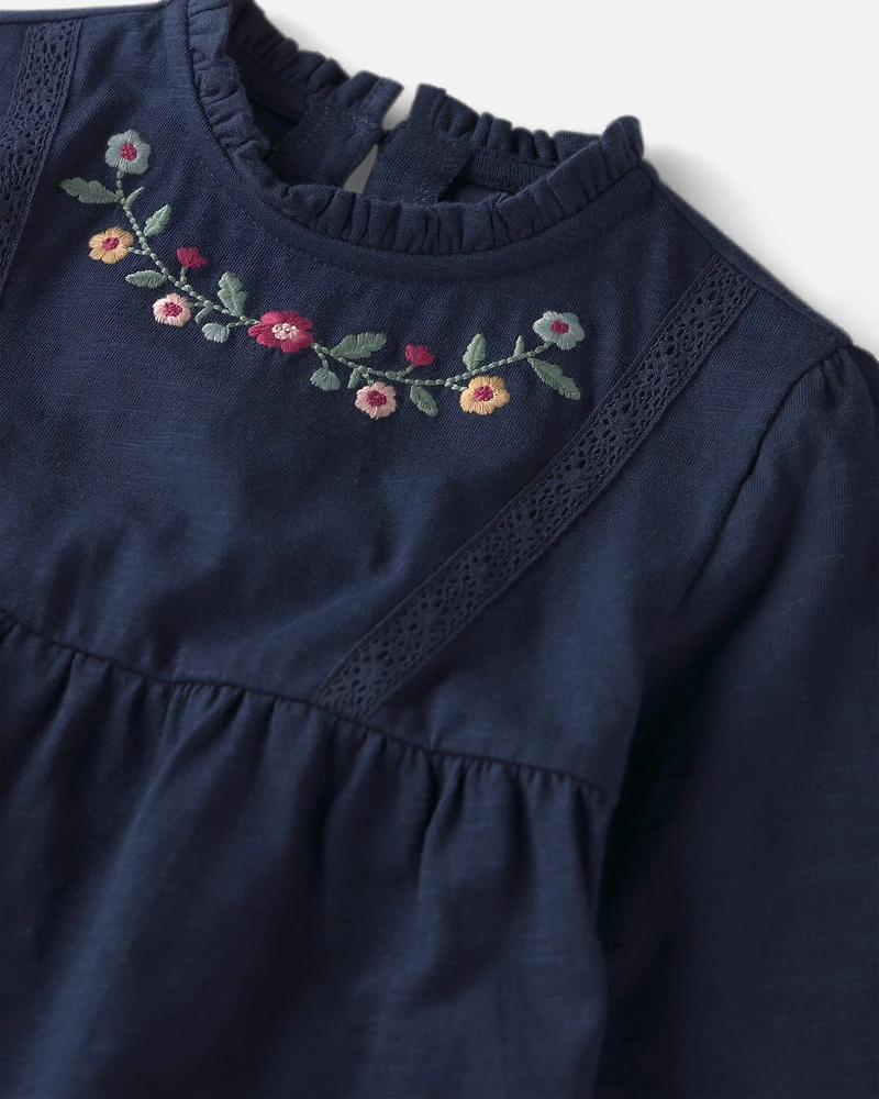 Baby Girl Organic Cotton Embroidered Peplum Top