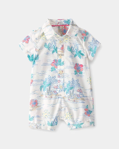 Baby Boy Beach Short-Sleeve Romper - White