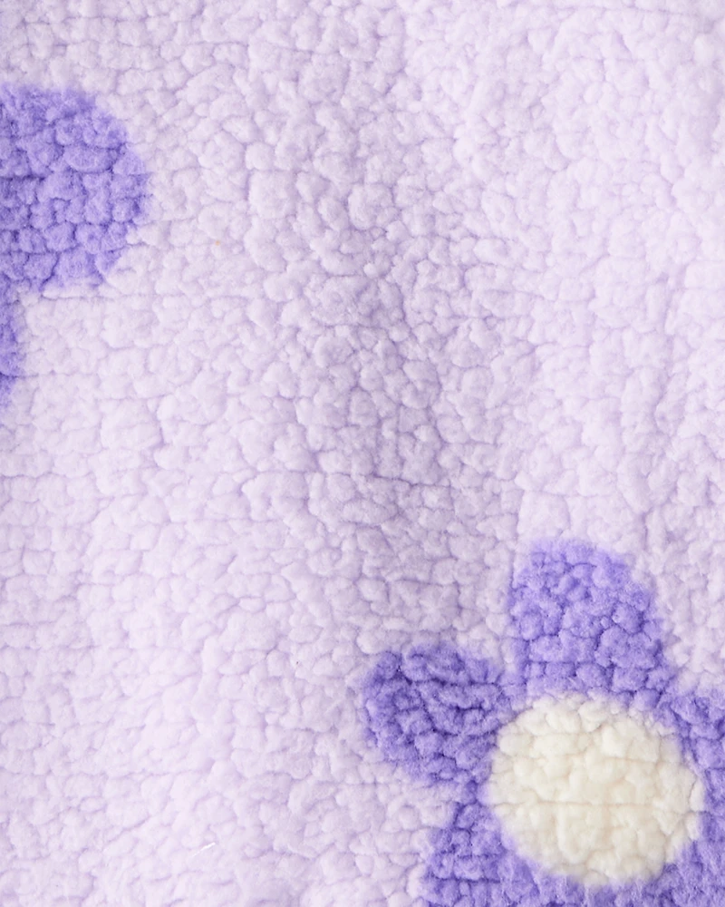 Baby Girl Floral Sherpa Quarter-Zip Pullover - Purple