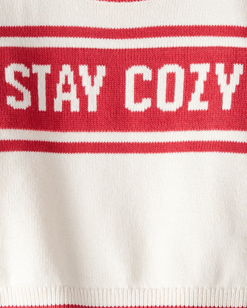 Toddler Girl Stay Cozy Sweater - Red/White