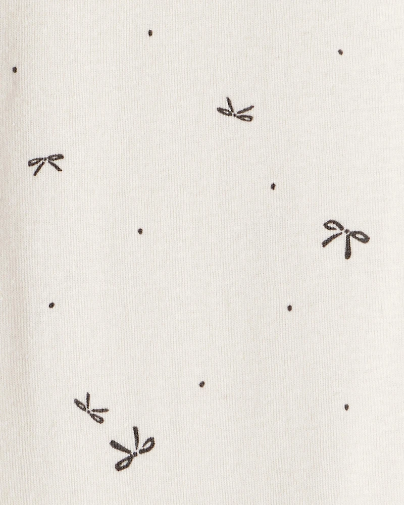 Baby Girl Bow Print Cotton Long-Sleeve Dress Set - White/Grey