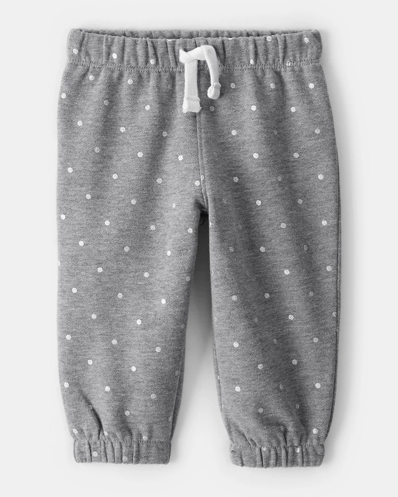 Baby Girl Polka Dot Fleece Pants - Grey