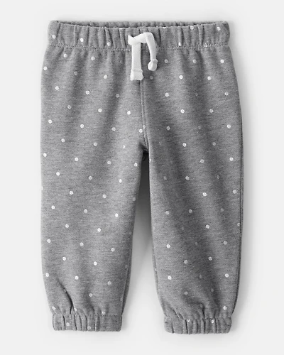 Baby Girl Polka Dot Fleece Pants - Grey