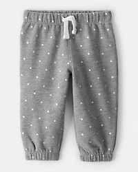 Baby Girl Polka Dot Fleece Pants - Grey