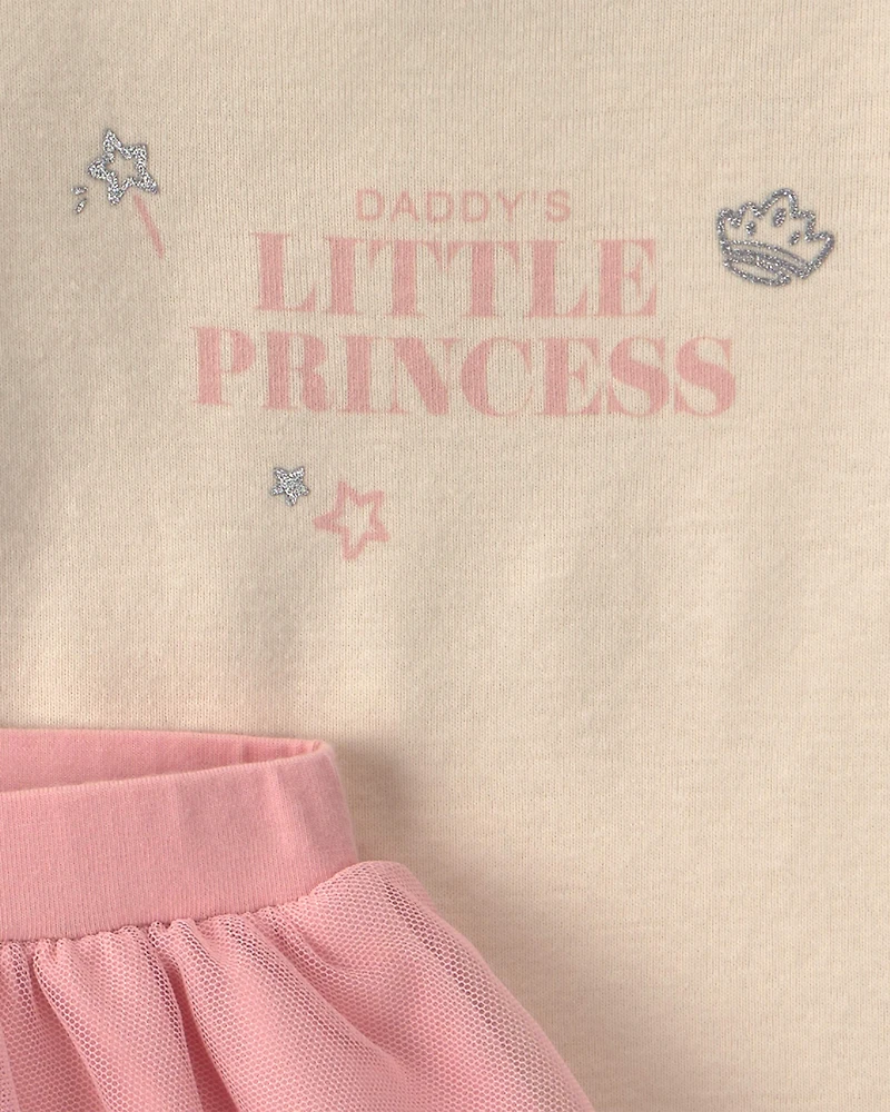 Baby Girl 2-Piece 'Daddy's Little Princess' Long-Sleeve Bodysuit & Tulle Pant Set - Pink/Cream