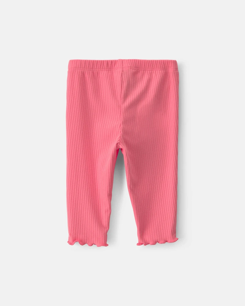 Baby Girl Pull-On Ribbed Leggings - Coral
