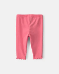 Baby Girl Pull-On Ribbed Leggings - Coral