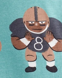 Toddler Boy Football Print 100% Cotton Long-Sleeve 2-Way Zip 1-Piece Pyjamas - Green