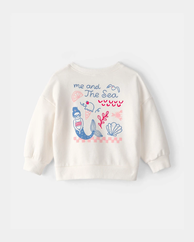 Baby Girl Mermaid French Terry Pullover Sweatshirt - Ivory