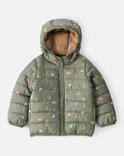 Kid Wilderness Print Hooded Puffer - Green