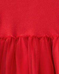 Girls Valentine's Day Tulle Top & Heart Pant Set - Red/Grey