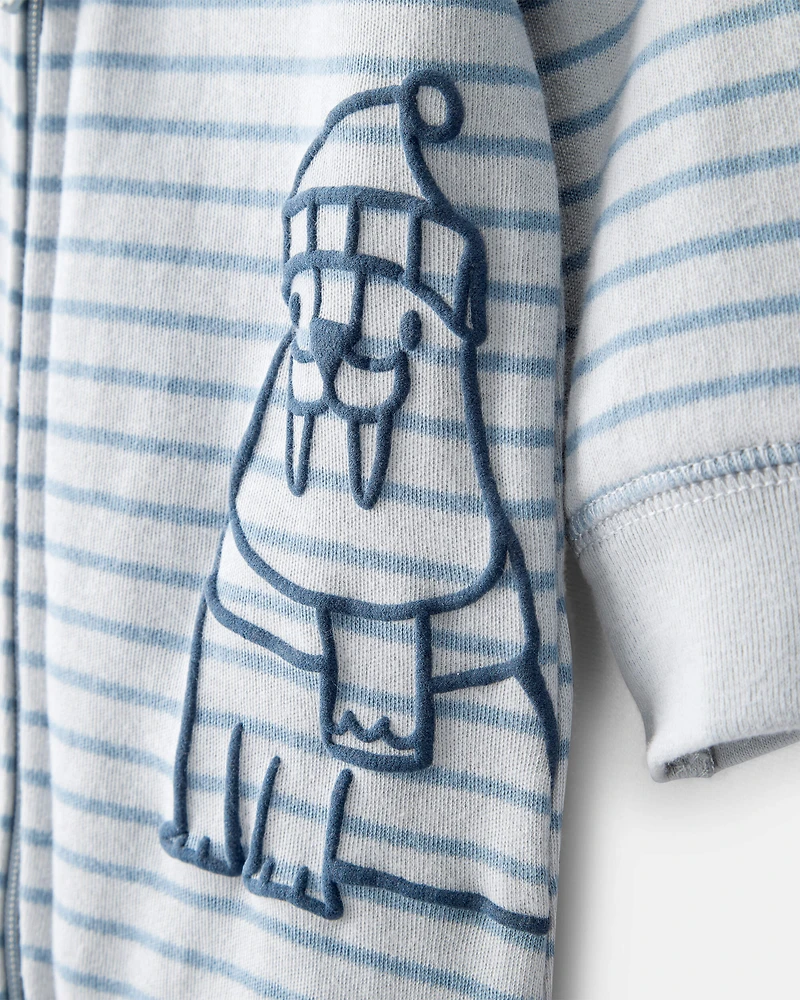 Baby Boy Walrus 100% Cotton Long-Sleeve Snug Fit Sleeper- Blue