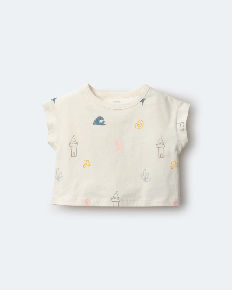 Toddler Girl Boxy Tee Sandcastle Print - Cream