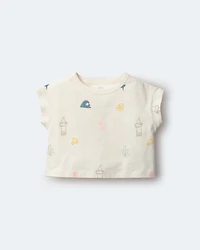 Toddler Girl Boxy Tee Sandcastle Print - Cream