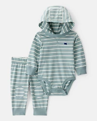 Baby 2-Piece Striped Hooded Bodysuit Pant Set