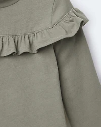 Toddler Girl Mock Neck Ruffle Top - Olive