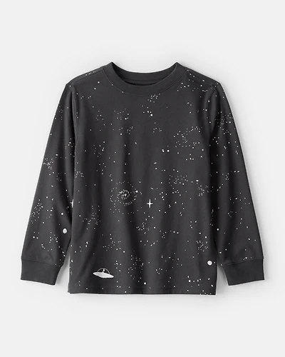Boys Galaxy Print Long-Sleeve Graphic Tee - Black