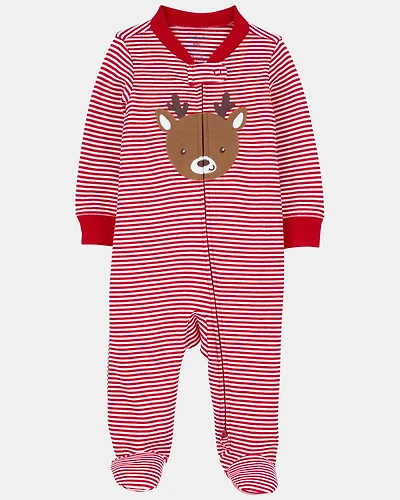 Baby Reindeer Striped 2-Way  Sleeper - Red