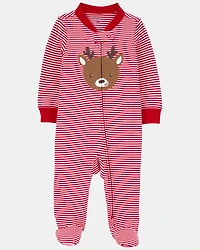 Baby Reindeer Striped 2-Way  Sleeper - Red