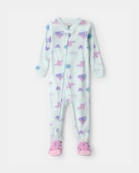 Toddler Girl Dragon 100% Cotton Snug Fit 1-Piece pyjama - Blue