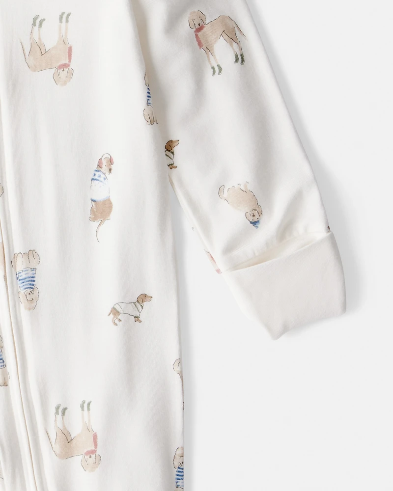 Baby Dog Print PurelySoft Snug Fit Sleeper - Cream