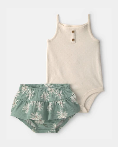 Baby Girl 2-Piece Tank Top & Floral Skort Set - Cream/Green