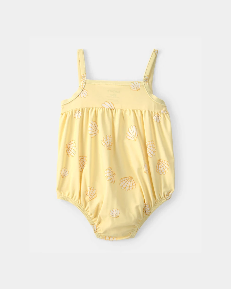Baby Girl Shell Short-Sleeve 1-Piece Swimsuit - Yellow