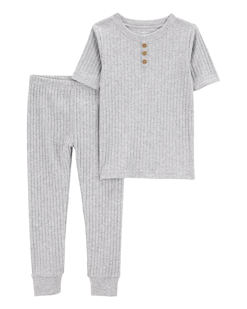 Toddler Solid Ribbed Cotton Blend 2-Piece Pyjamas