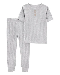 Toddler Solid Ribbed Cotton Blend 2-Piece Pyjamas