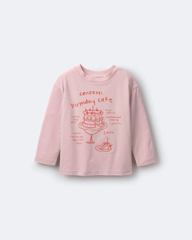 Toddler Girl Birthday Cake Long-Sleeve Relaxed Graphic Tee - Light Pink
